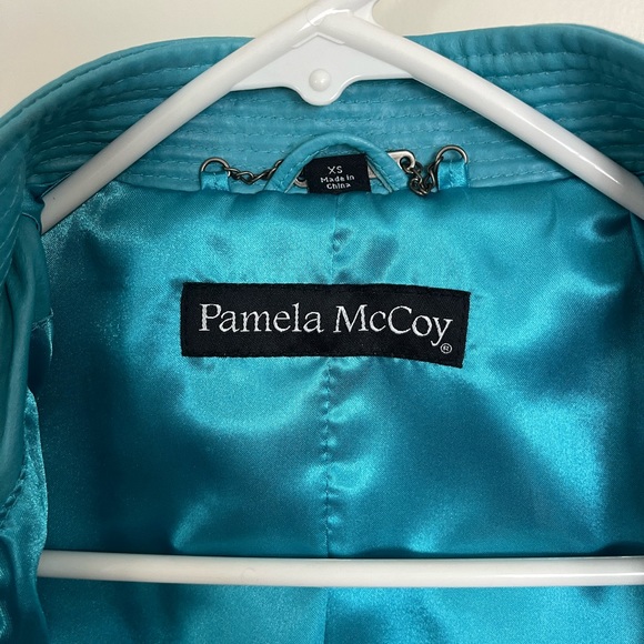 Pamela McCoy Blue Belted Leather Jacket w/ Snake Buckle & Stitching | Womens XS - Picture 4 of 9